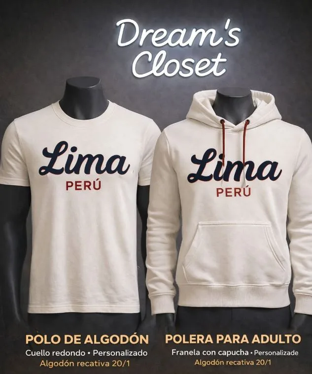 Polo y hoodie personalizados Dream's Closet, colección Lima Perú